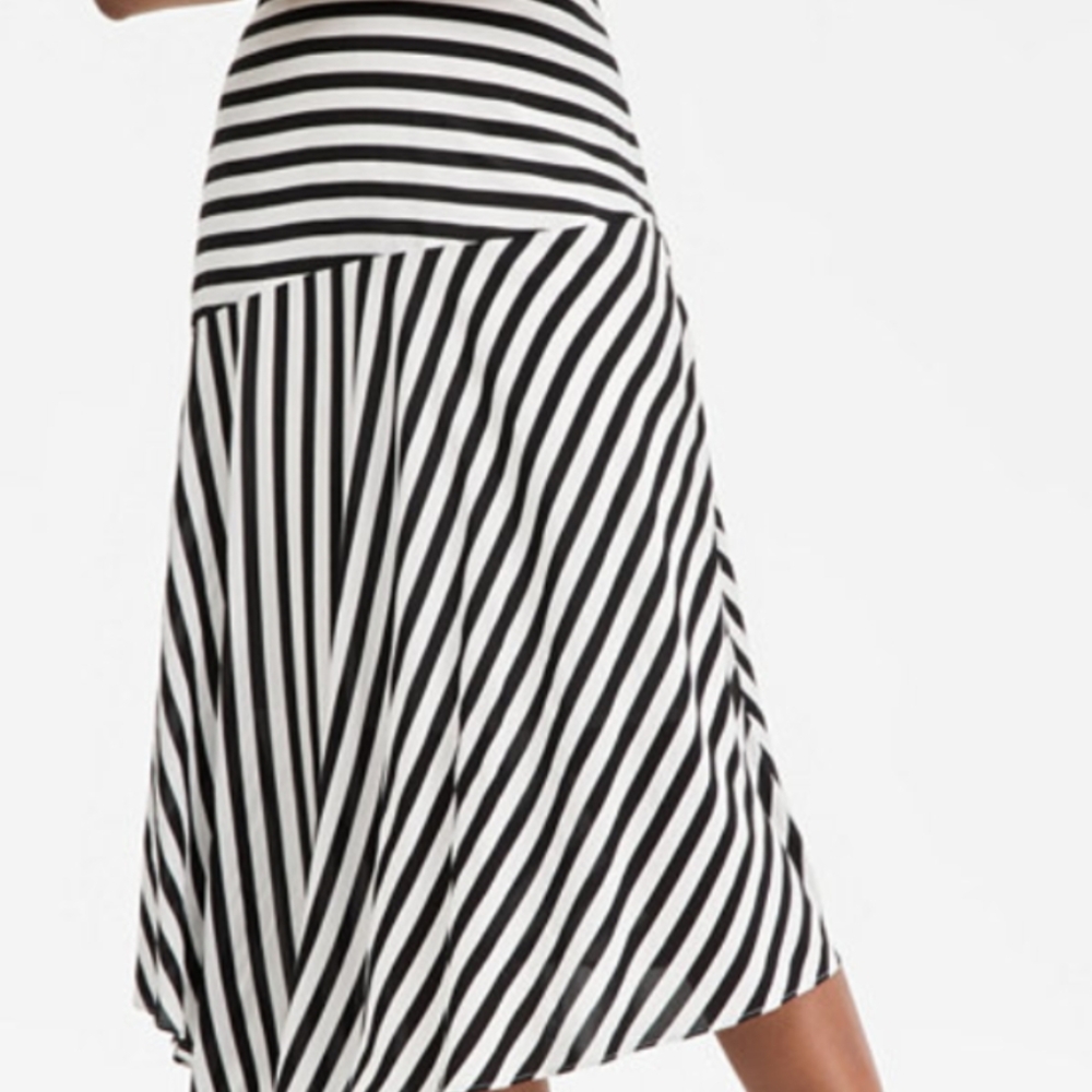 INC International Concepts Black White Stripe Asymmetrical Midi Skirt Size L